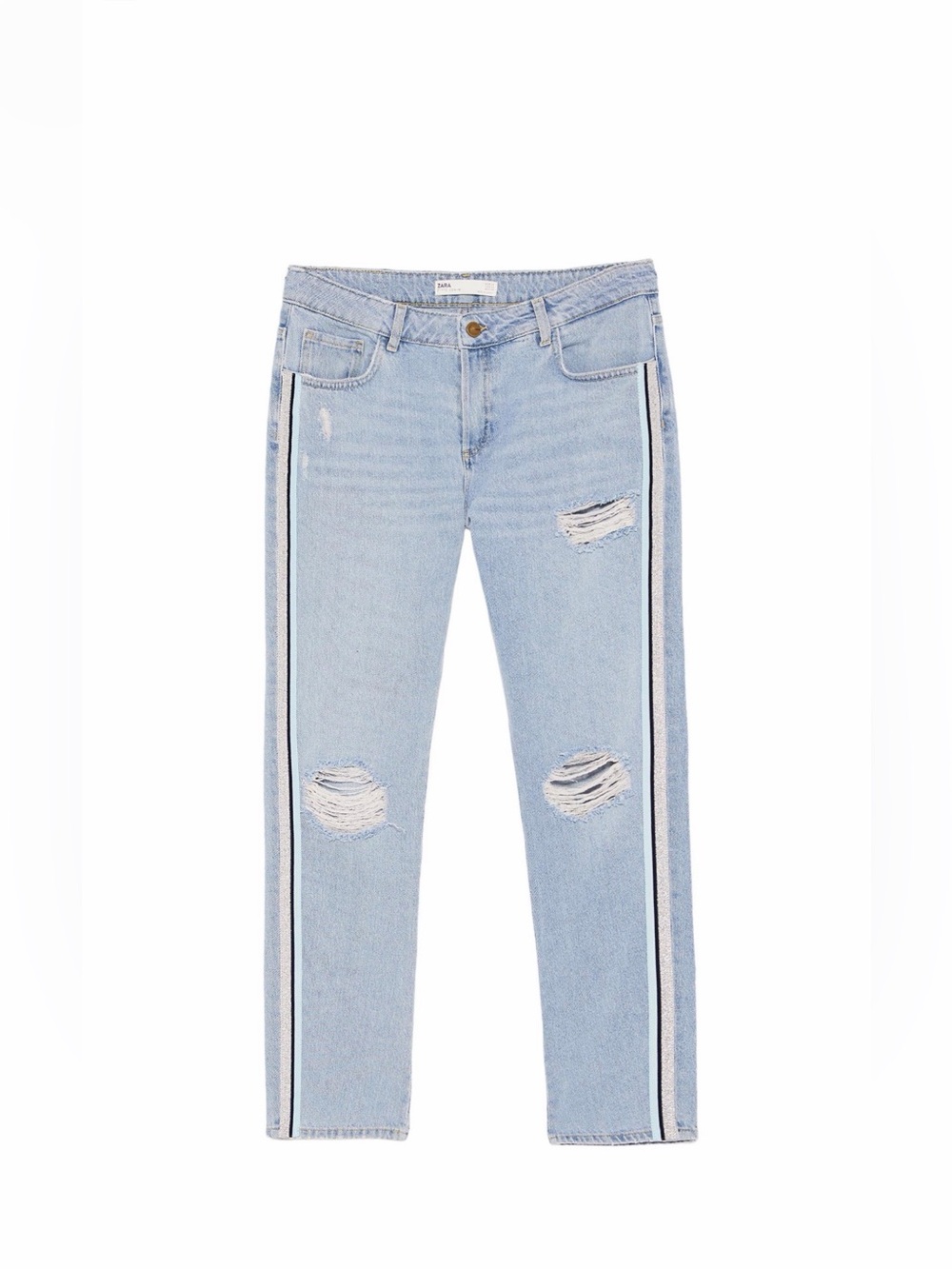 NWOT Zara Jeans Distressed Side-Stripe Slim Light Blue Size 2